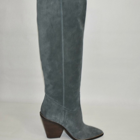 Women's Gray Suede Knee-High Boots - Picture 4 of 7